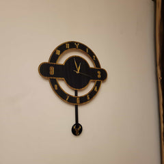 Modern Dual-Layer Deer Pendulum Acrylic Wall Clock – Black & Gold (16 Inches)