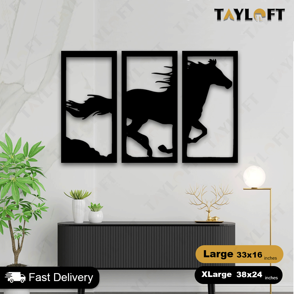3 Frame Horse Wooden Panels For Wall Decor