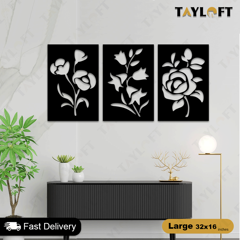 3 Frame Rose Panels For Wall Decor