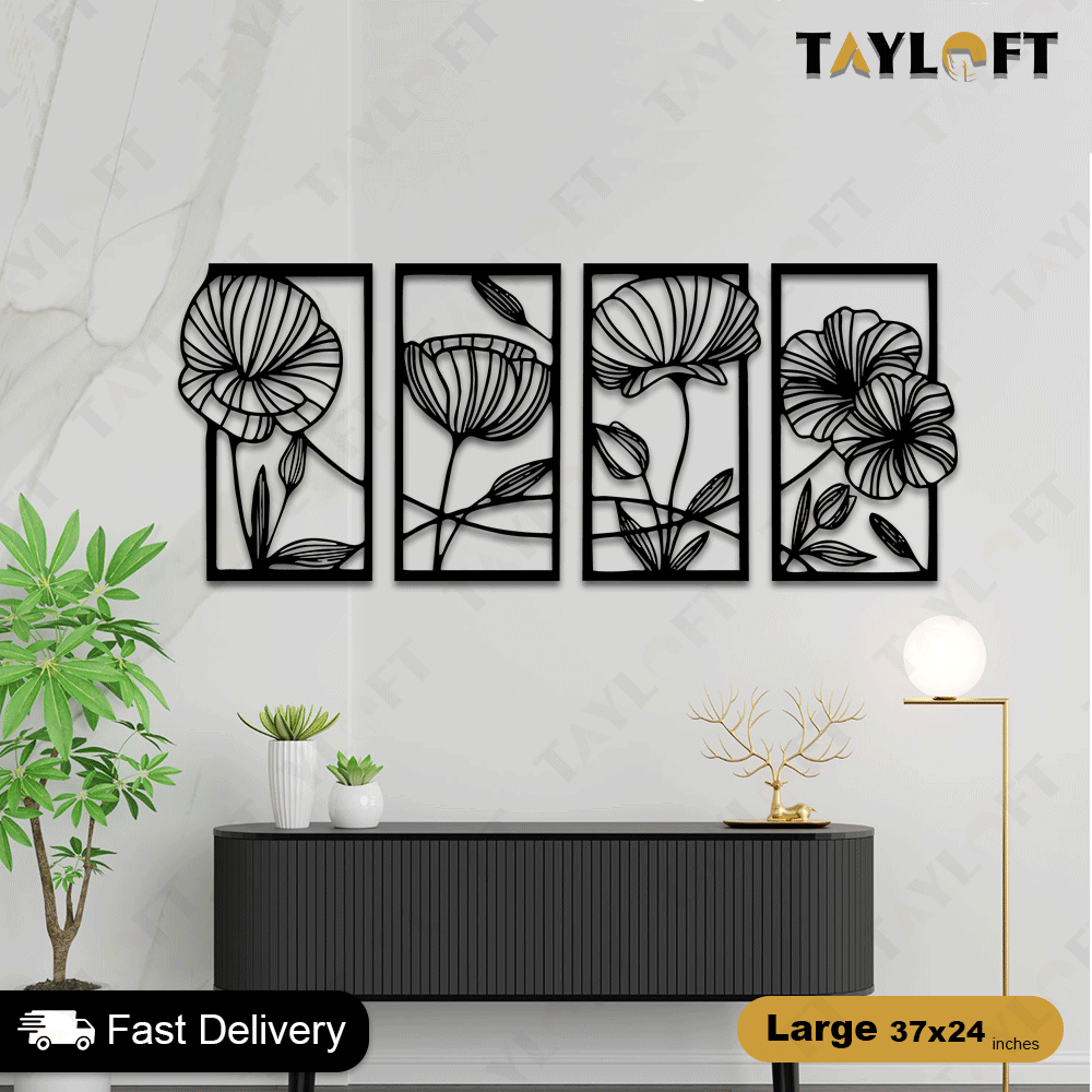4 Frame Flower Wooden Panels For Wall Decor