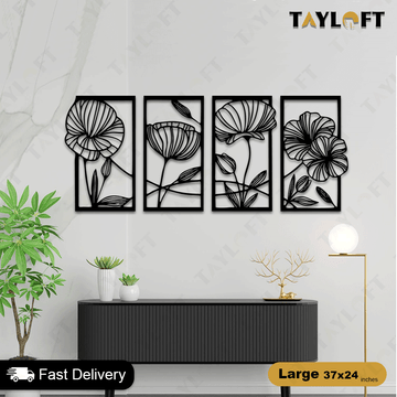 4 Frame Flower Wooden Panels For Wall Decor