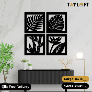 4 Frame Leaf Wooden Panels For Wall Decor