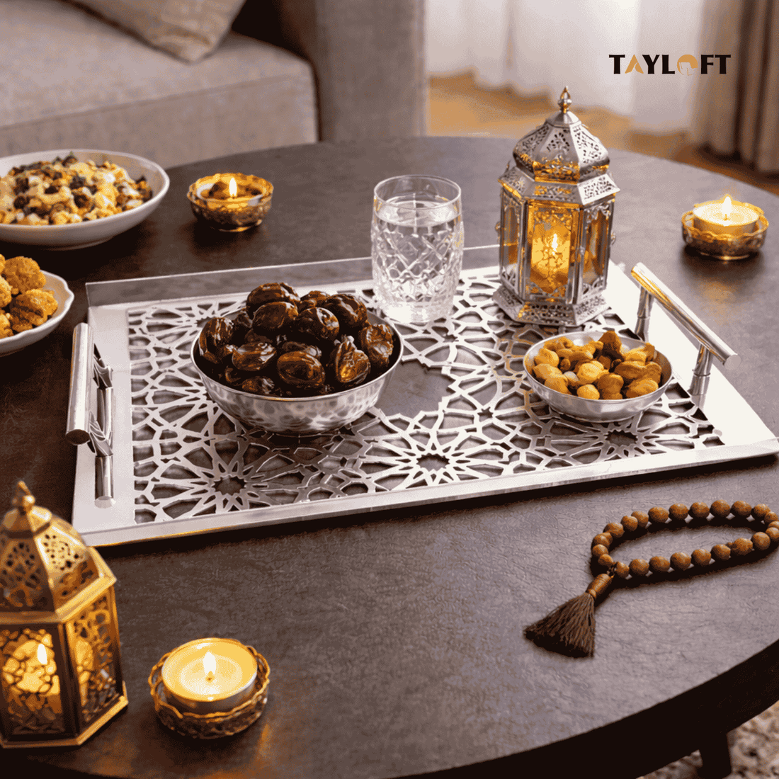 Sultané Royale™ Gold Tray With Metal Handles-SRG01
