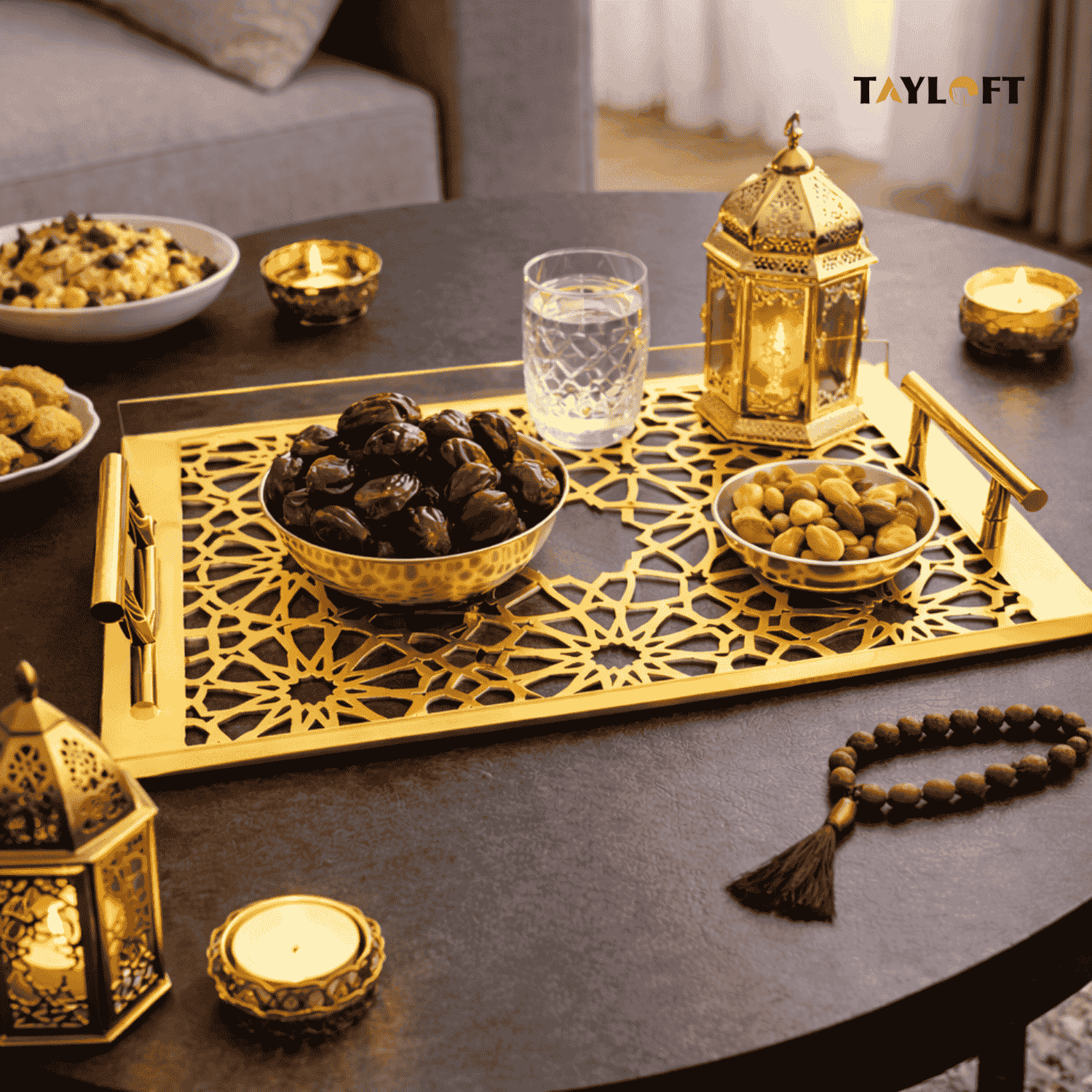 Sultané Royale™ Gold Tray With Metal Handles-SRG01