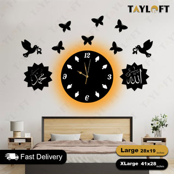 Islamic Wooden Clock Allah Muhammad For Wall Decor