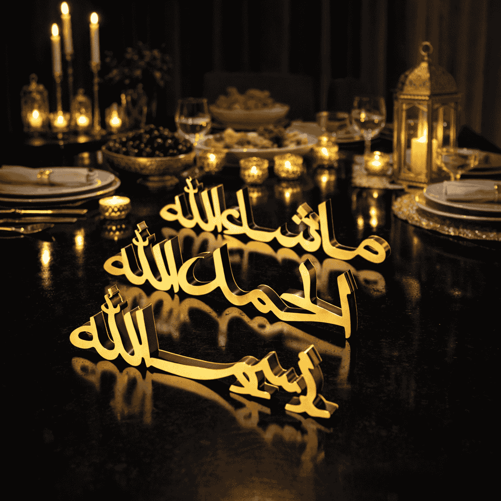 Alhamdulillah, Bismillah, MashAllah Arabic Islamic Tabletop Art Decor for Ramadan