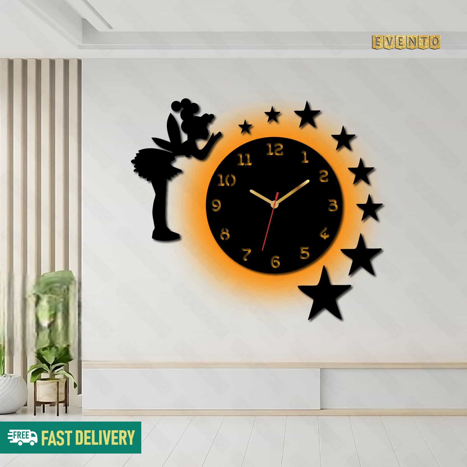 Star and Fairy Wooden Clock For Wall Decor