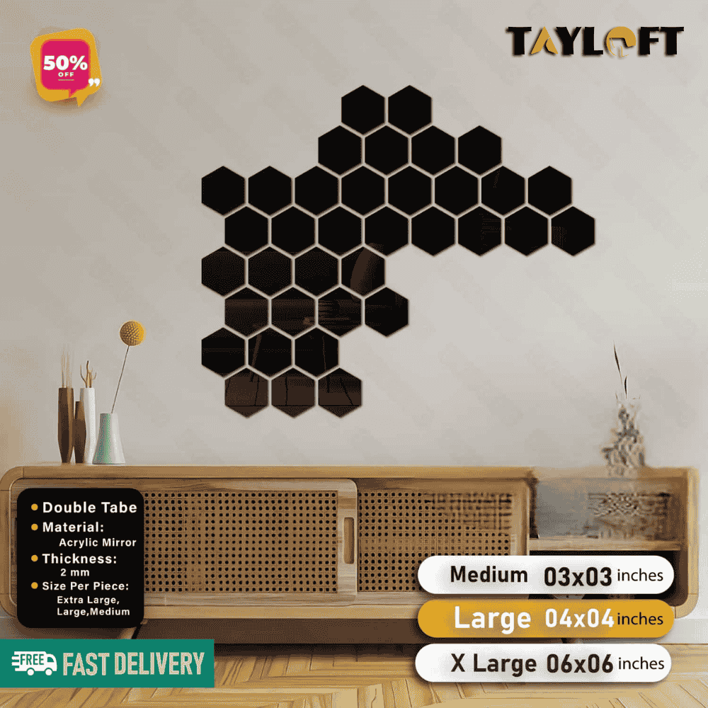 Golden, Silver and Black Acrylic Hexagon For Wall Decor