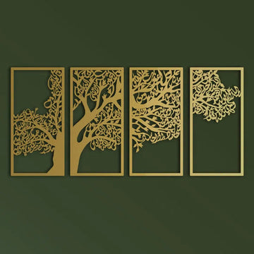 Tree of Surahs (4 Quls) Islamic Wall Art Set of 4 - 54 inches x  24 inches