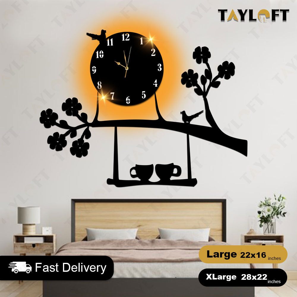 Cup Tree Wooden Clock For Wall Decor