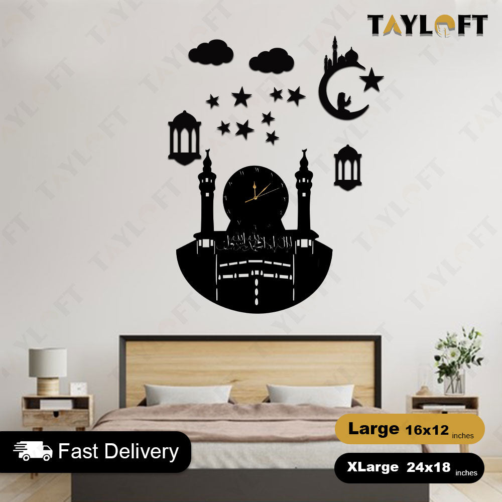 Islamic Wooden Clock Makkah For Wall Decor