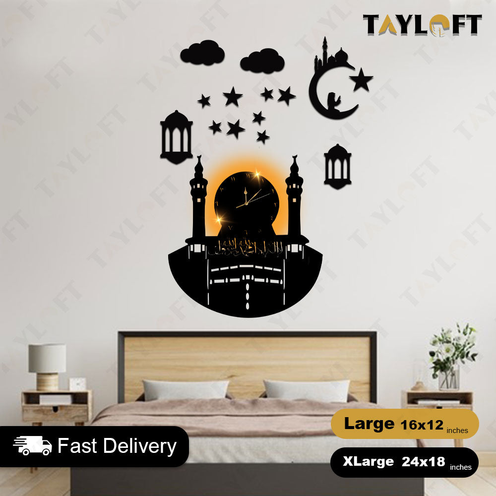 Islamic Wooden Clock Makkah For Wall Decor
